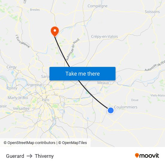 Guerard to Thiverny map