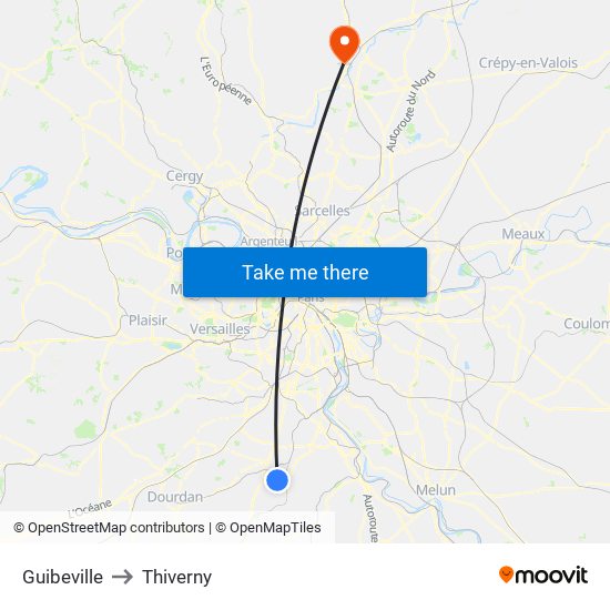 Guibeville to Thiverny map