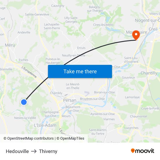 Hedouville to Thiverny map