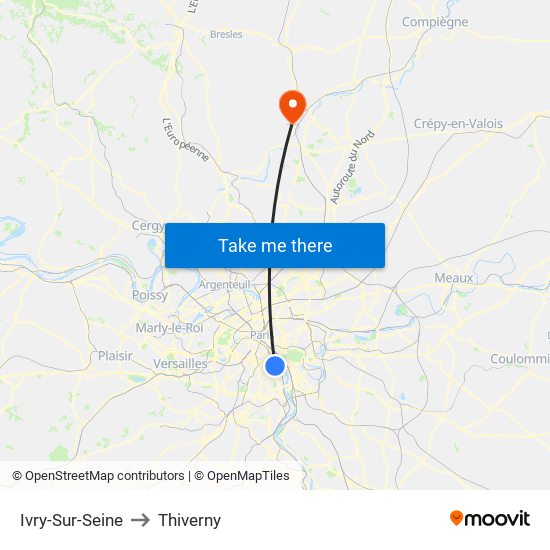 Ivry-Sur-Seine to Thiverny map