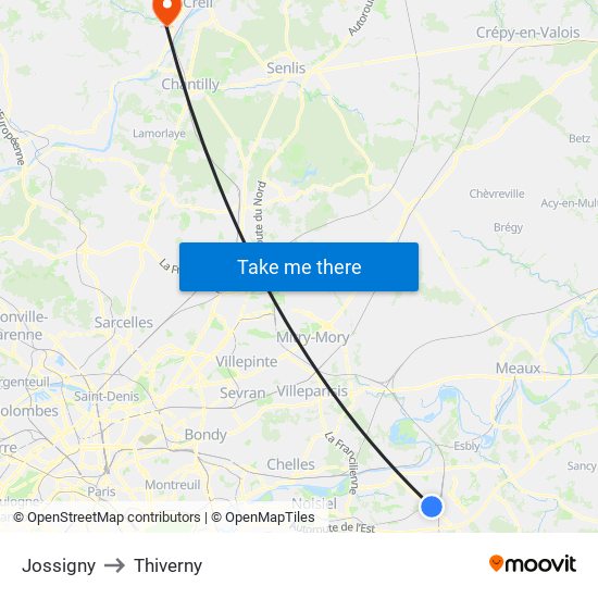 Jossigny to Thiverny map