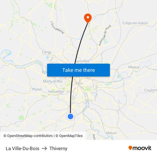 La Ville-Du-Bois to Thiverny map