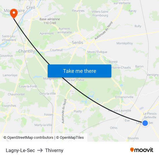 Lagny-Le-Sec to Thiverny map