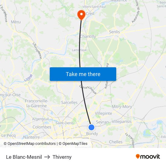 Le Blanc-Mesnil to Thiverny map