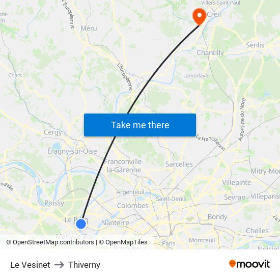 Le Vesinet to Thiverny map