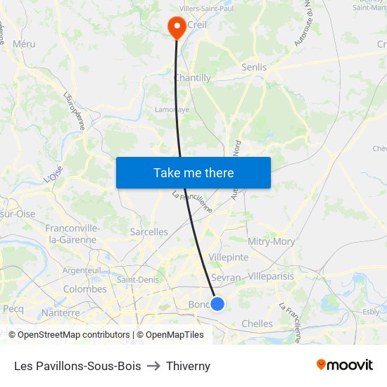 Les Pavillons-Sous-Bois to Thiverny map