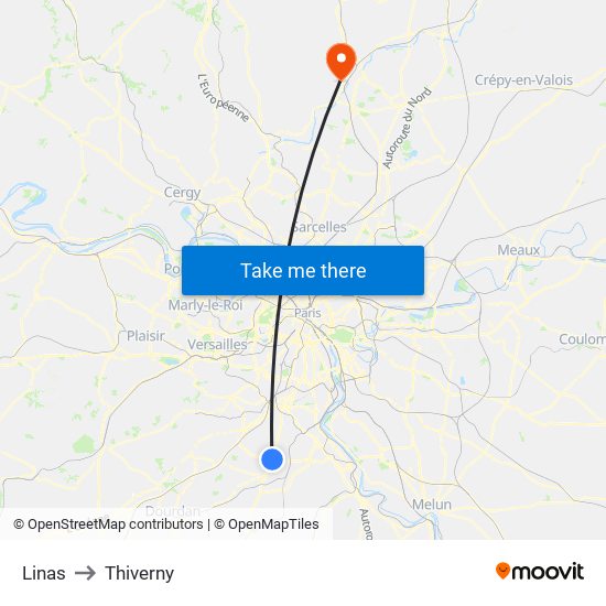 Linas to Thiverny map