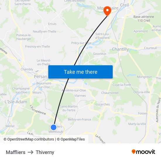 Maffliers to Thiverny map