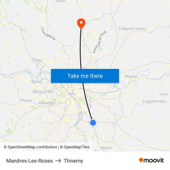 Mandres-Les-Roses to Thiverny map