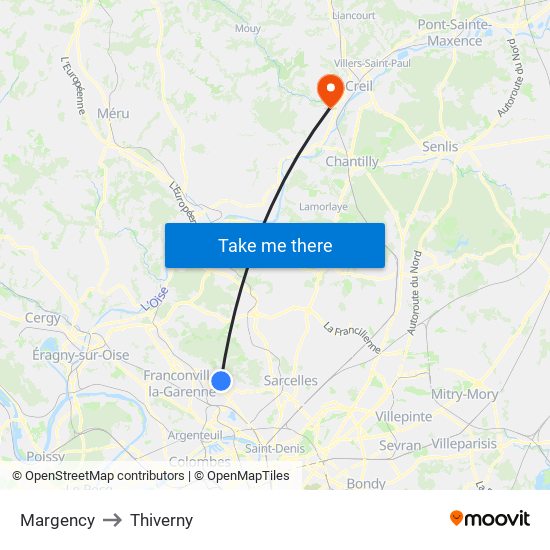 Margency to Thiverny map