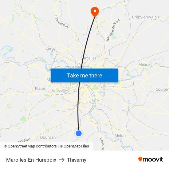 Marolles-En-Hurepoix to Thiverny map