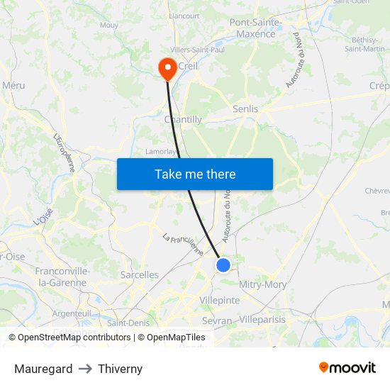 Mauregard to Thiverny map