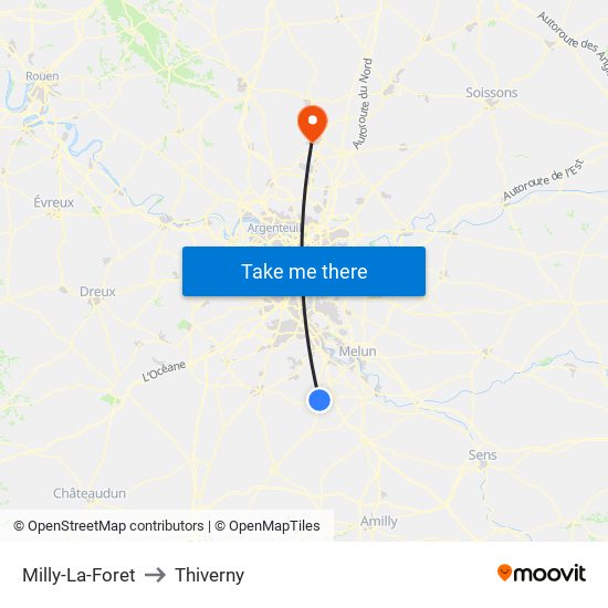 Milly-La-Foret to Thiverny map