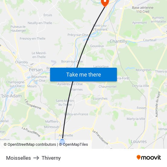 Moisselles to Thiverny map