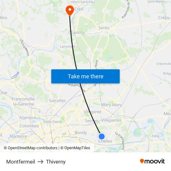 Montfermeil to Thiverny map