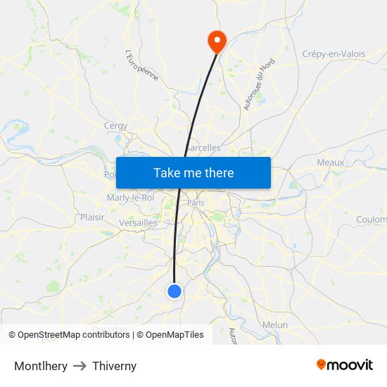 Montlhery to Thiverny map