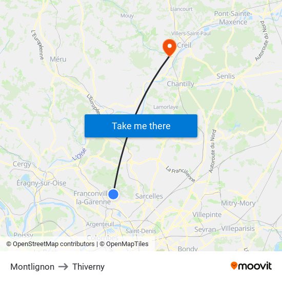 Montlignon to Thiverny map