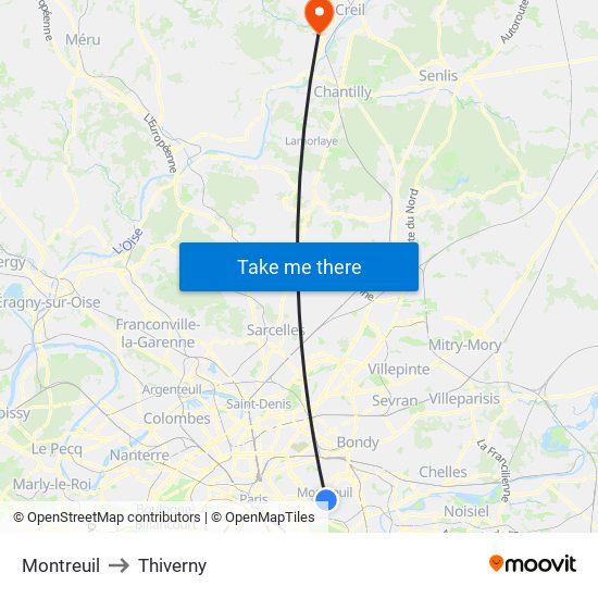 Montreuil to Thiverny map