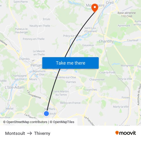 Montsoult to Thiverny map