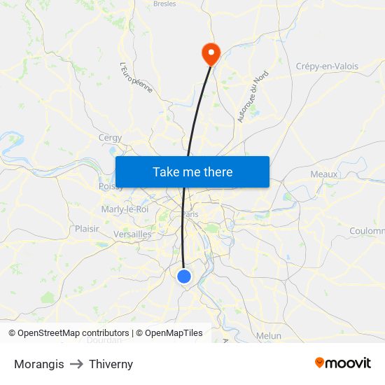 Morangis to Thiverny map