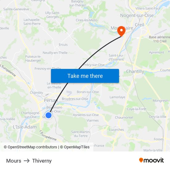 Mours to Thiverny map