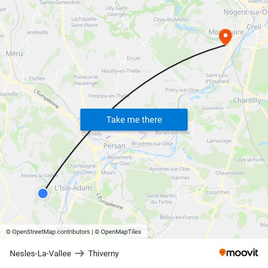 Nesles-La-Vallee to Thiverny map