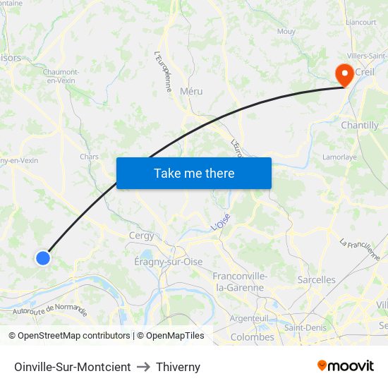 Oinville-Sur-Montcient to Thiverny map
