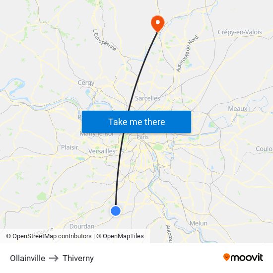 Ollainville to Thiverny map