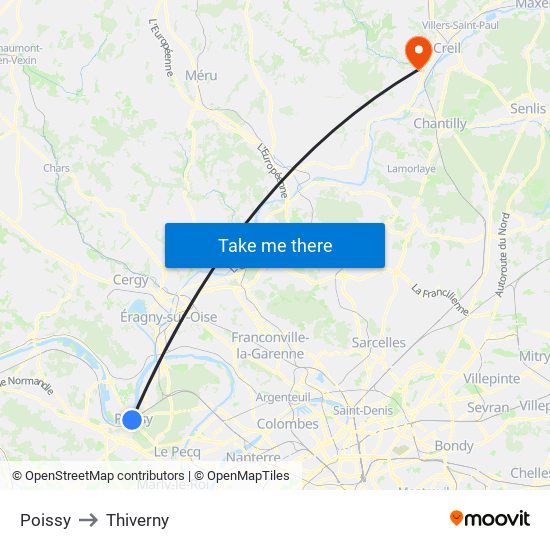 Poissy to Thiverny map