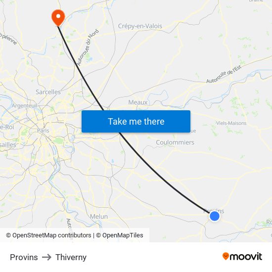 Provins to Thiverny map