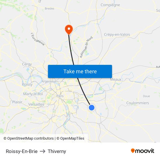 Roissy-En-Brie to Thiverny map