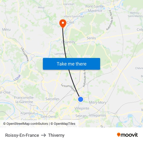 Roissy-En-France to Thiverny map