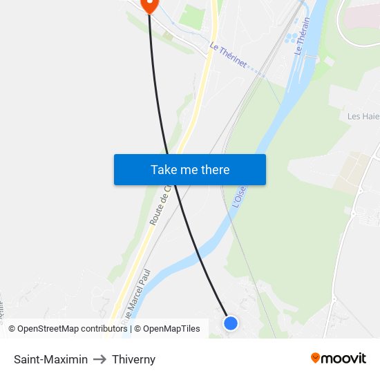 Saint-Maximin to Thiverny map