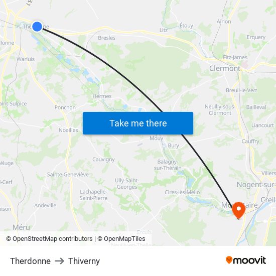 Therdonne to Thiverny map