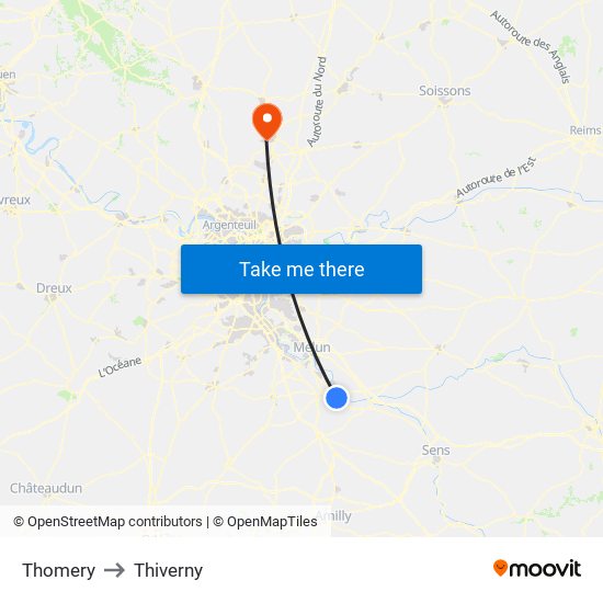 Thomery to Thiverny map