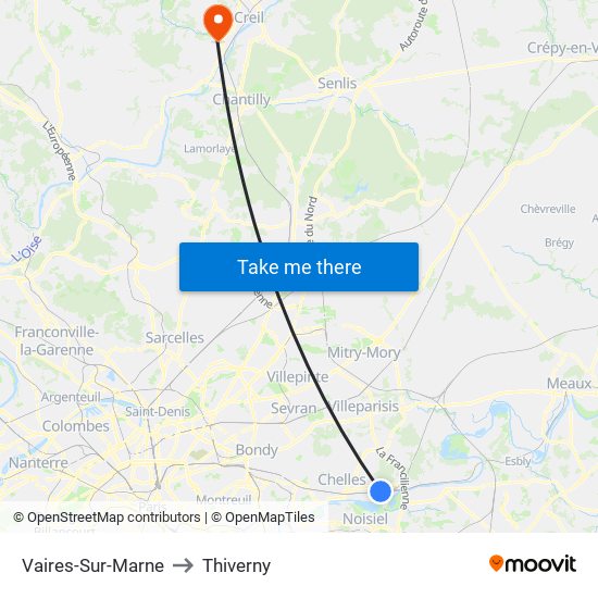 Vaires-Sur-Marne to Thiverny map