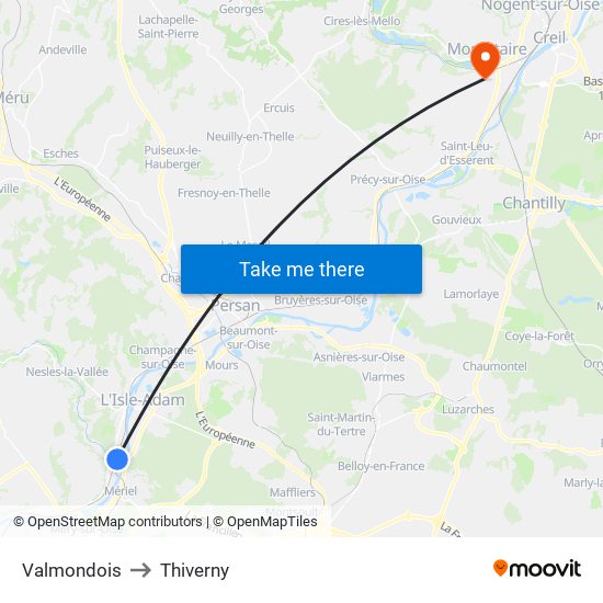 Valmondois to Thiverny map