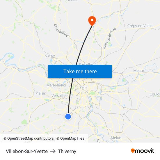 Villebon-Sur-Yvette to Thiverny map
