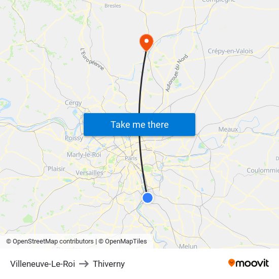 Villeneuve-Le-Roi to Thiverny map