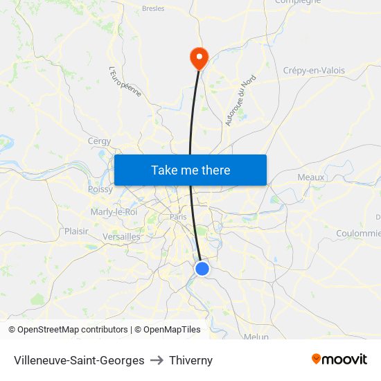Villeneuve-Saint-Georges to Thiverny map
