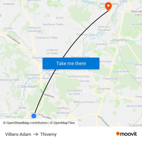 Villiers-Adam to Thiverny map