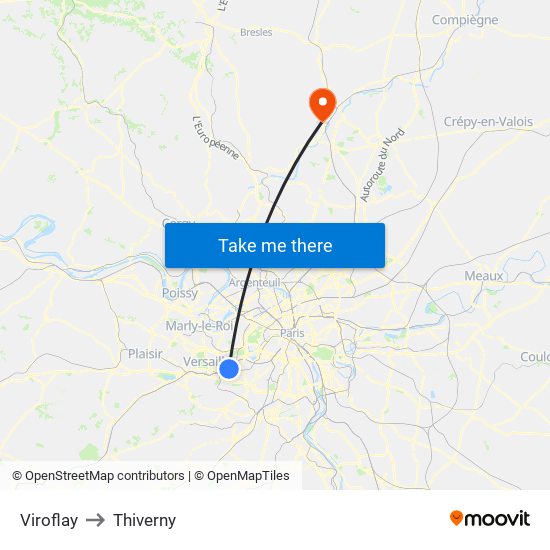 Viroflay to Thiverny map