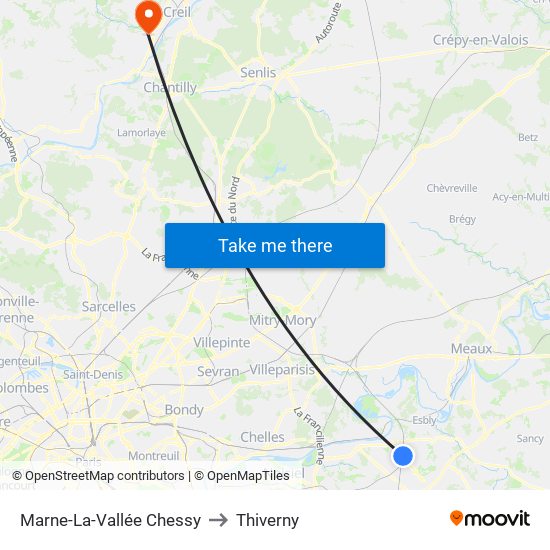Marne-La-Vallée Chessy to Thiverny map