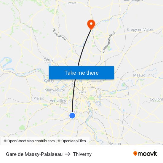 Gare de Massy-Palaiseau to Thiverny map