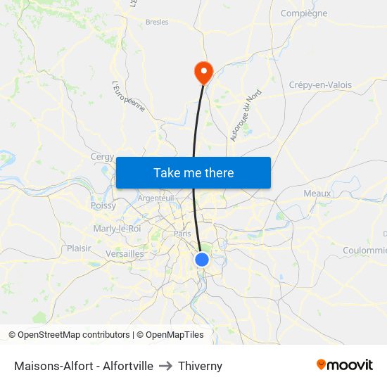 Maisons-Alfort - Alfortville to Thiverny map