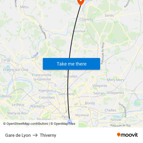 Gare de Lyon to Thiverny map