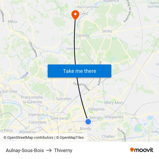 Aulnay-Sous-Bois to Thiverny map