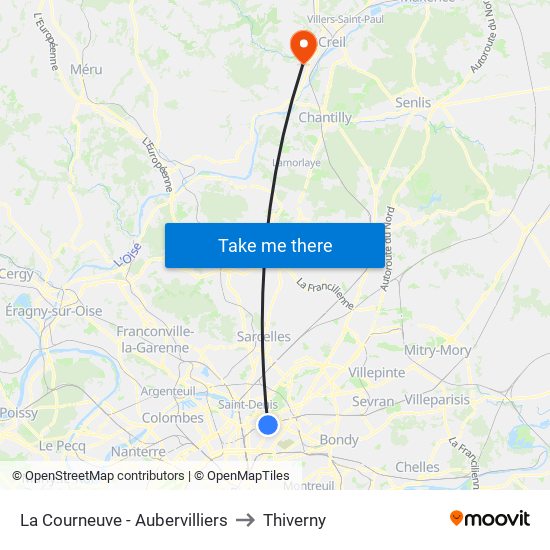 La Courneuve - Aubervilliers to Thiverny map