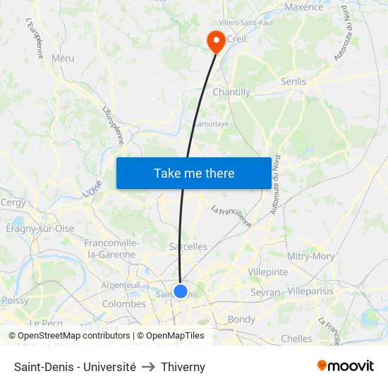 Saint-Denis - Université to Thiverny map