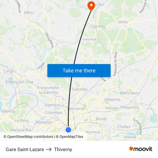 Gare Saint-Lazare to Thiverny map